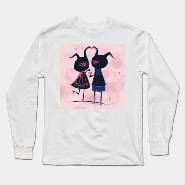 Lovely couple - black rabbit Long Sleeve T-Shirt by Mylaly